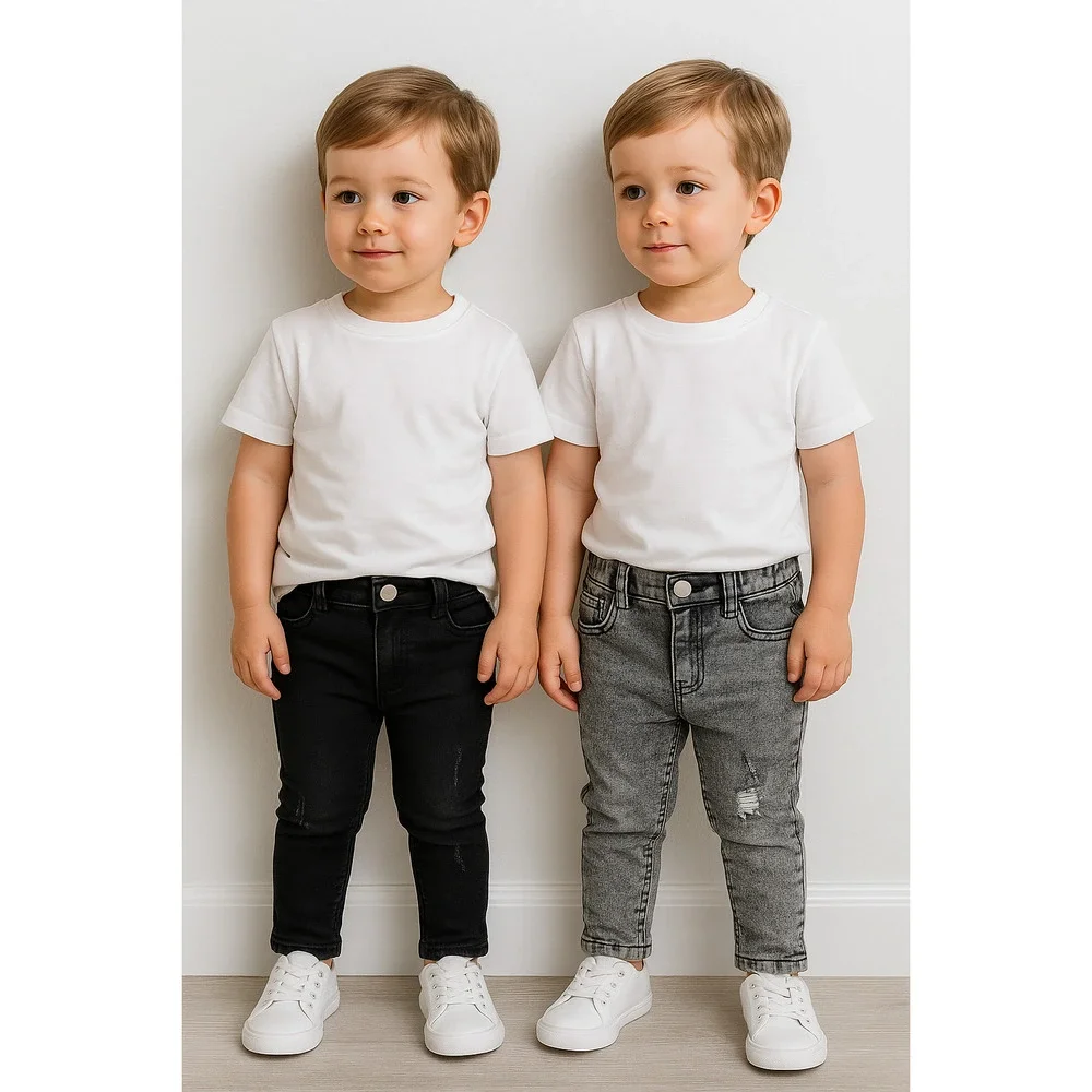 SHEIN Toddler Jeans 2-Pack Size 90 Gray Acid Wash Black Distressed Elastic Waist